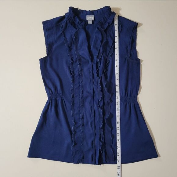 Converse Women's Sleeveless Navy Button-Down Blouse with Ruffle Front - Picture 4 of 12
